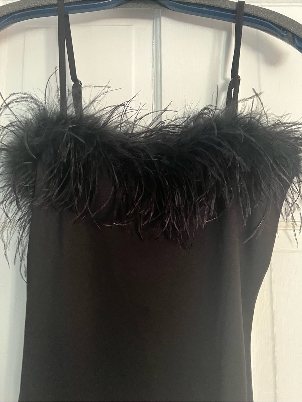 NWT Black Feather-Trim Bodysuit Top